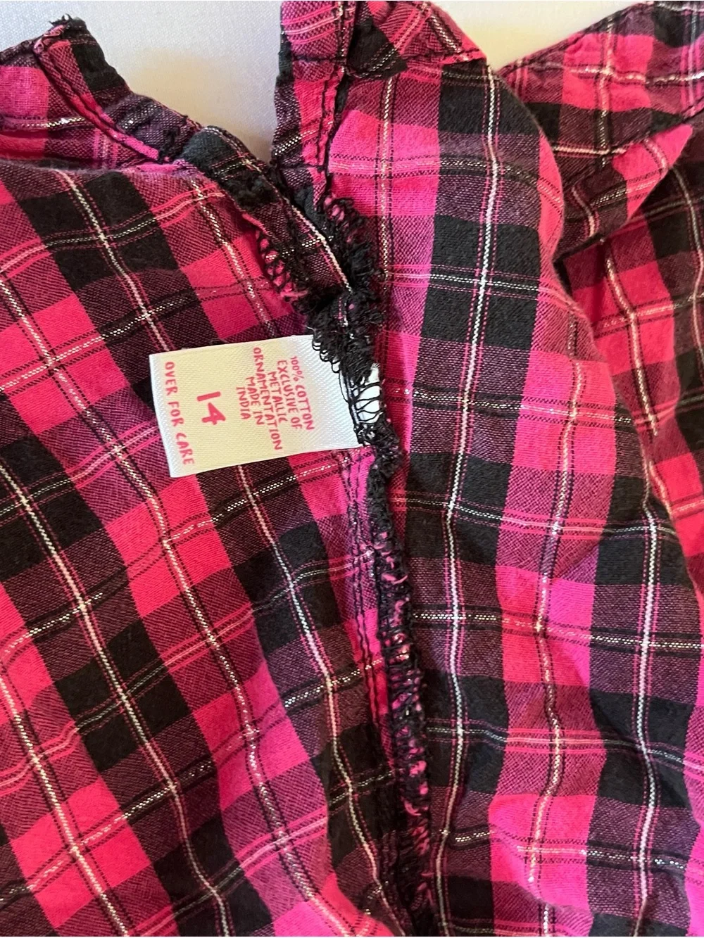 Justice Pink & Black Plaid Metallic Flannel Button Up Shirt Ruffle Size 14